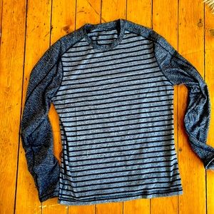 Mens gray striped Lululemon workout shirt
